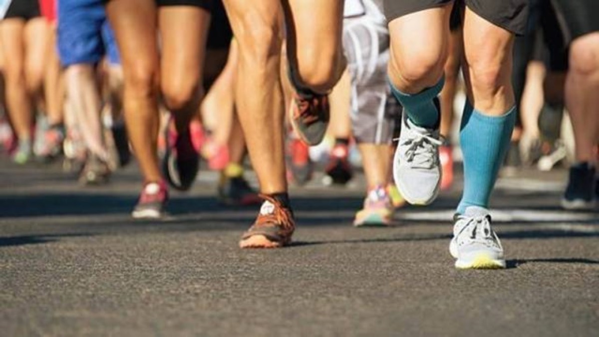 Runners on a road at a group run